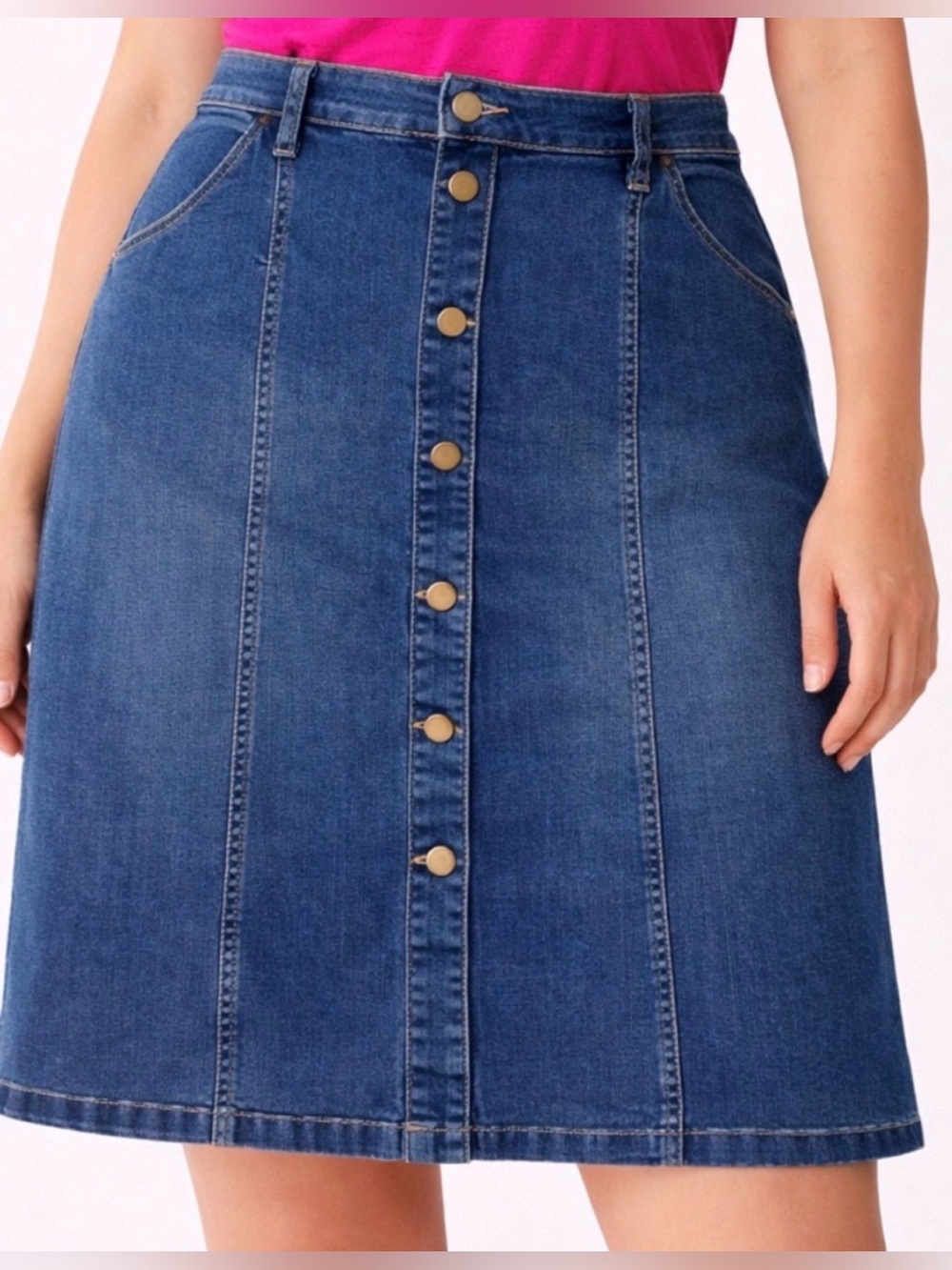 Esteez women’s Size 8 Denim A-Line Button Front Skirt Stretch(A532)